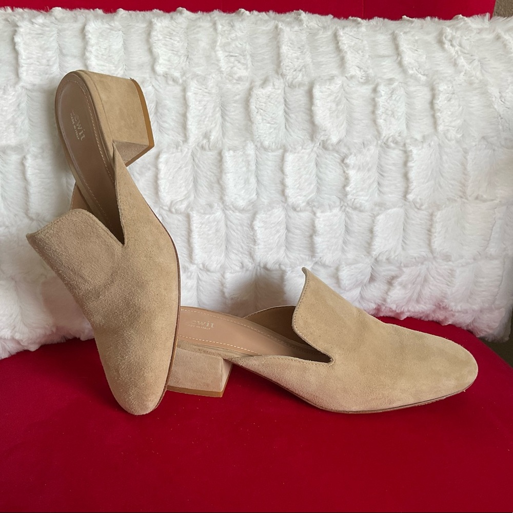 Lewit Bianca Suede Nude Block Heel Mule